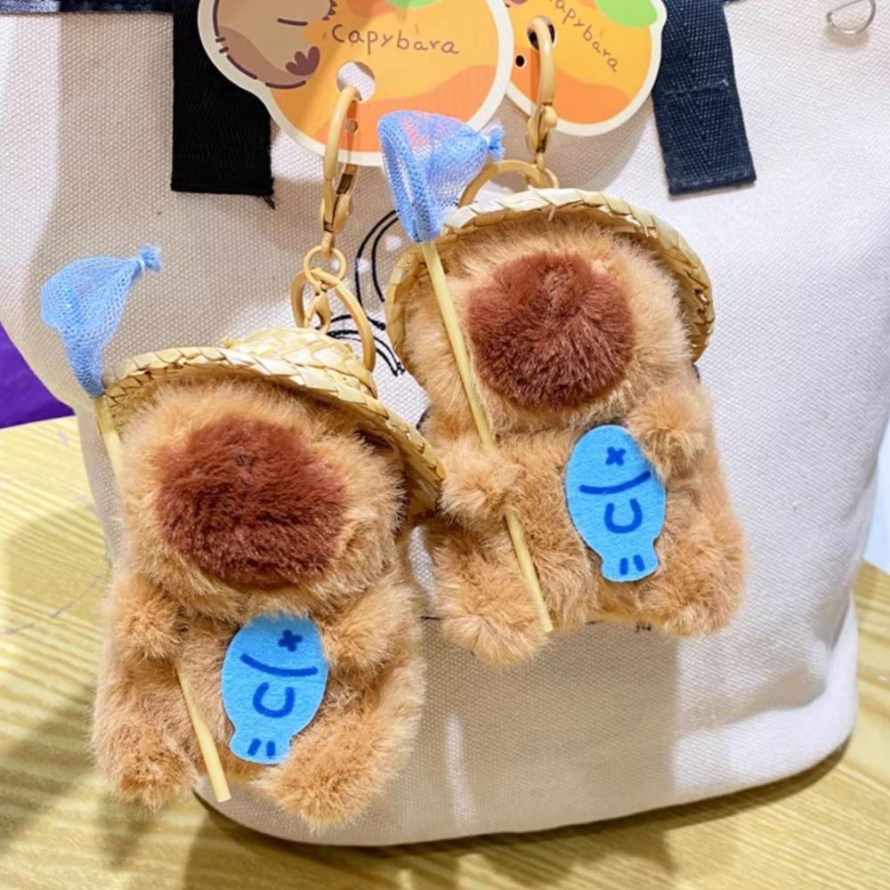 Stuffed Doll Plush Capybara Key Ring Catch Fish Cartoon Animal Keychain  Couple