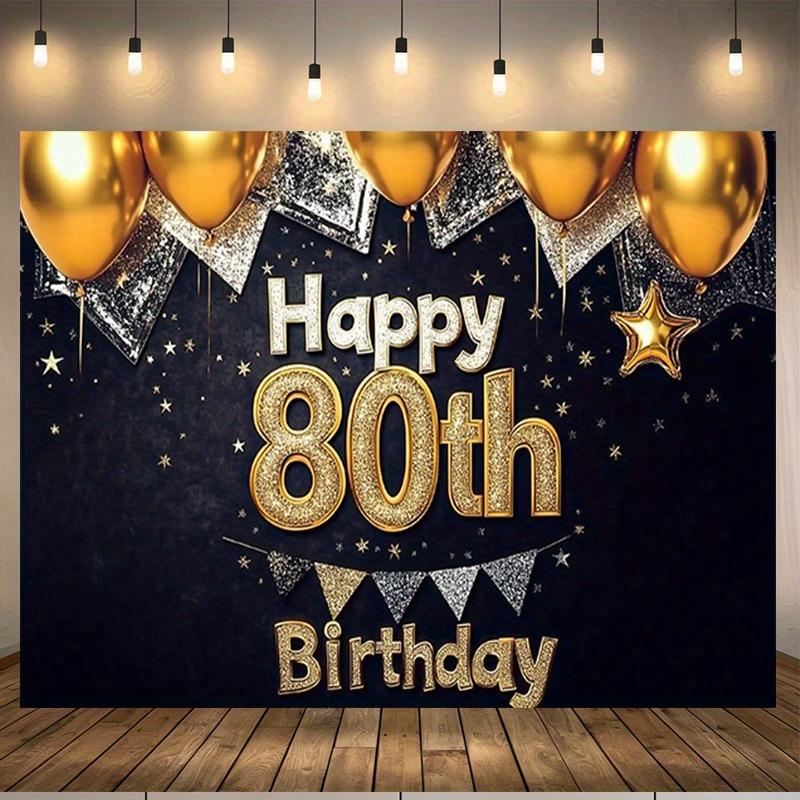 Black Gold 80th Balloon Birthday Backdrop 1pc - Room Wall Decor