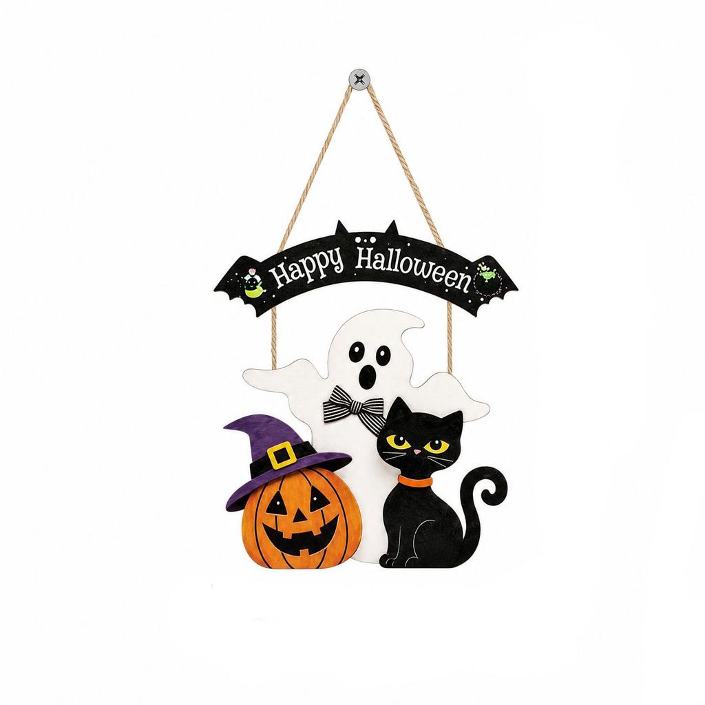 Halloween Welcome Sign with Pumpkin Design for Front Door Wall Hanging Decor