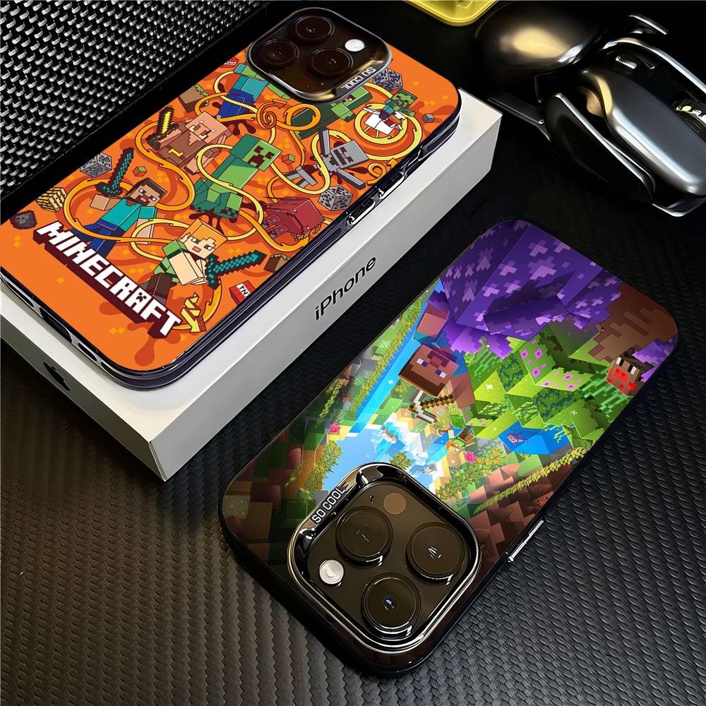 Game M-Minecraft Phone Case For IPhone 17 16 15 14 13 12 11 Pro Max Plus Color Silver Cover