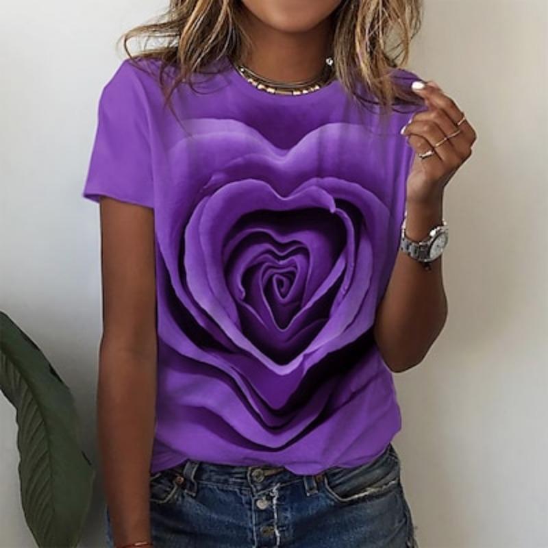 

Женская футболка Valentine Rose с принтом розового цвета, стандартные топы с коротким рукавом и круглым вырезом, стандартный крой, праздничный уикенд, розовый 2XL