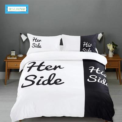 Semplici Set Lenzuola Bianco Nero La Sua Parte La Sua Parte Set Biancheria da Letto Matrimoniale King Size 3/4 Pezzi Set Copripiumino Tessuti per la Casa per Coppie