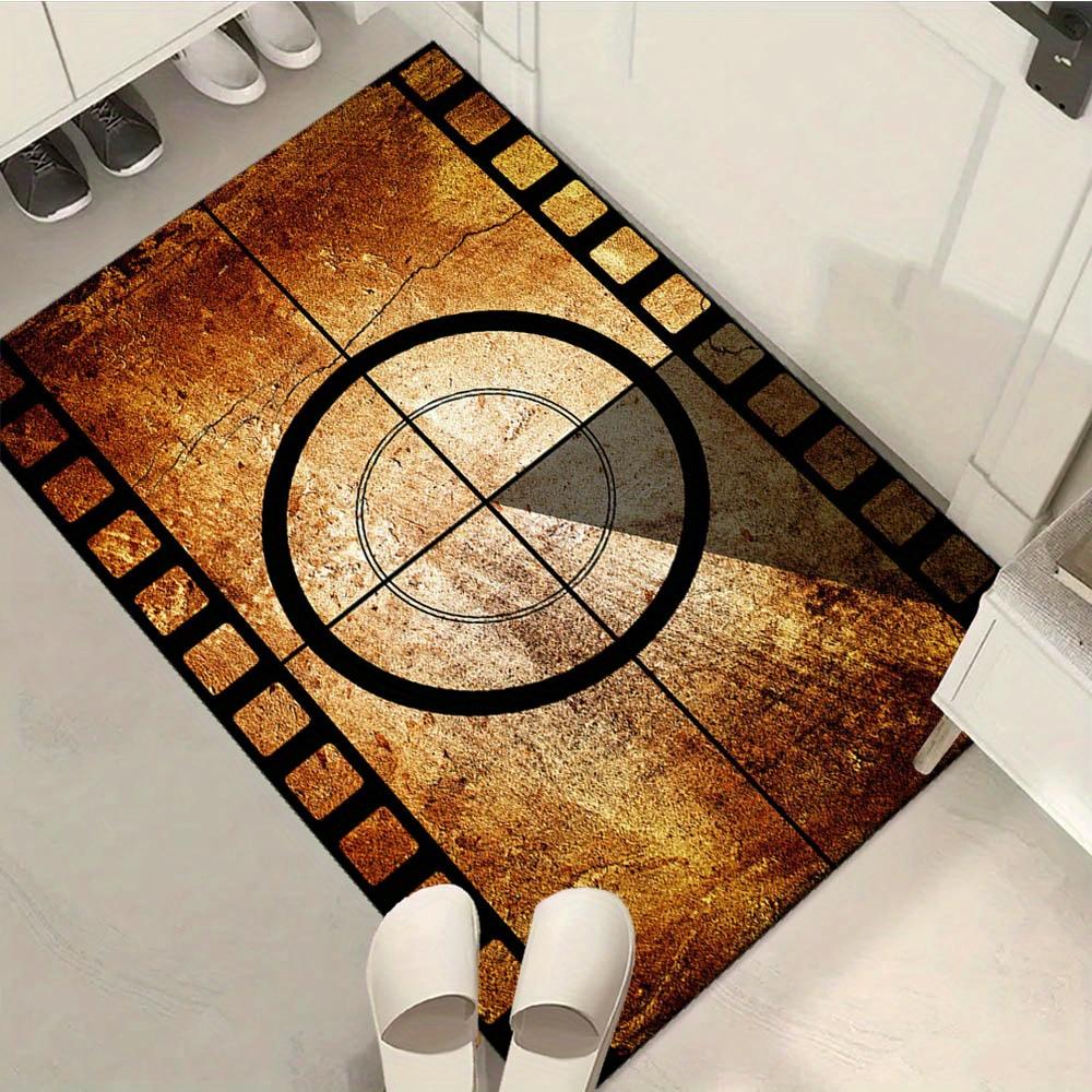 1pc Movie Countdown Pattern Non-Slip Area Rug - Crystal Velvet, Vintage Film Design with Golden Spool & Clapper Board,
