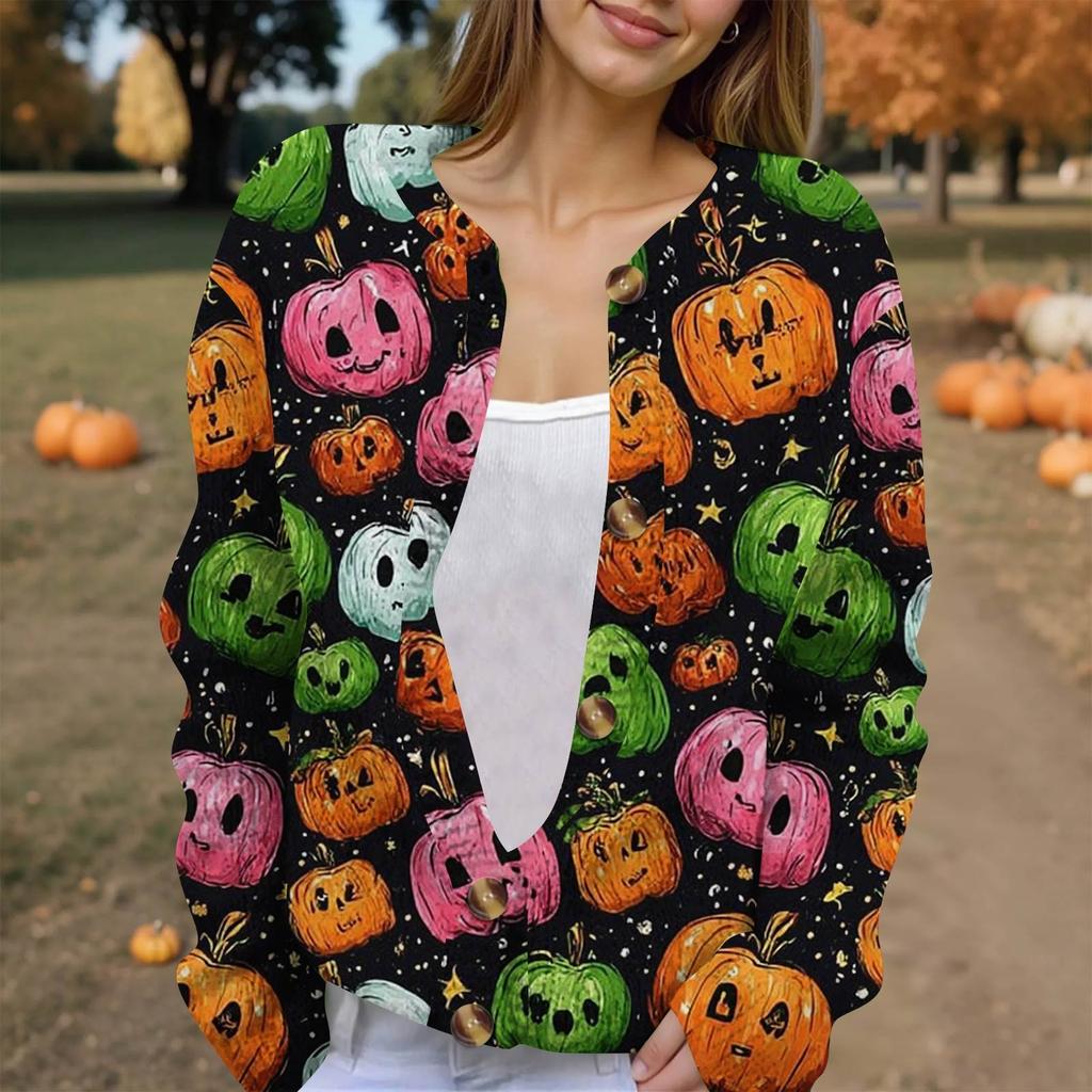 Modische, bedruckte Strickjacke mit langen Ärmeln und Knopfleiste für Damen