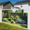 Sunlit Patio Garden Tapestry, Lush Agave Plants & Ivy-Covered Fence Print Wall Hanging