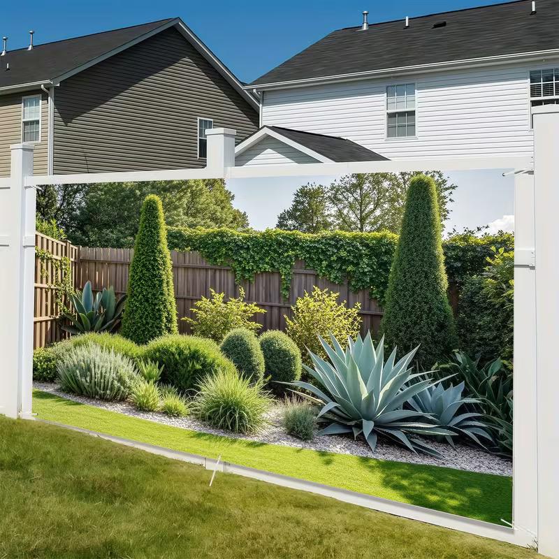 Sunlit Patio Garden Tapestry, Lush Agave Plants & Ivy-Covered Fence Print Wall Hanging