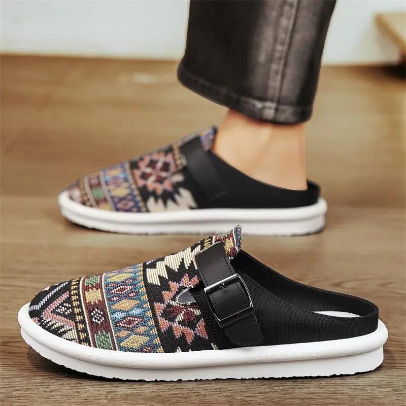 Fashion Slip-resistant Men's Shoe Flat Living Room Canvas Casual Slides Cheap Shoes Liquidation 2025 Fashion Y2k Clappers Male Slipper