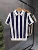 Men's Vintage Openwork Knit Half-Zip Polo Shirt, Short Sleeve, Trendy Royal Blue