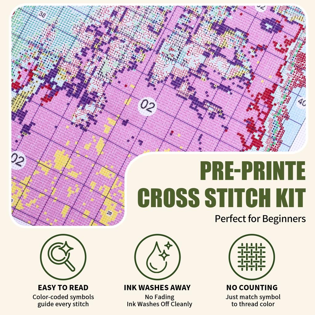 Stitch Kit 45x45cm Landscape 11CT Stamped Canvas 3 Strand Cotton Thread Embroidery DIY Beginner