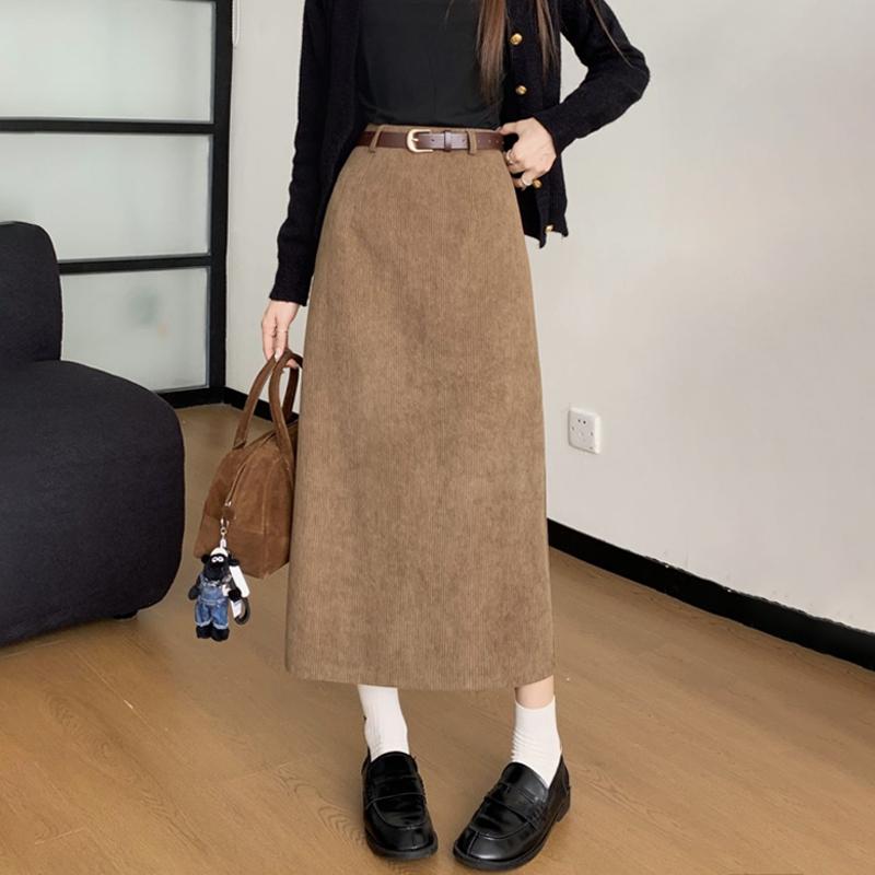 

Corduroy A-line Skirt for Women High-waisted Straight Mid-length Skirt Slim Fit Casual Vintage Clothing Autumn Winter XL хакі