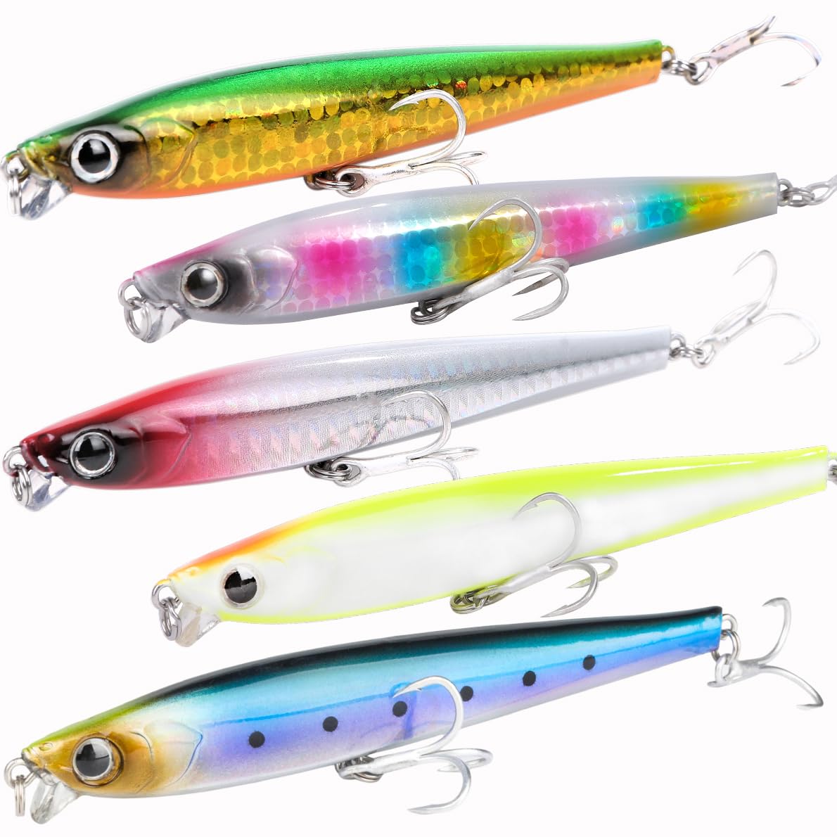 Набор тонущих воблеров Contyu, 105 мм x 31 г с губой, для морского окуня, камбалы и других (105 мм/31 г, Цвет B (Набор из 5))