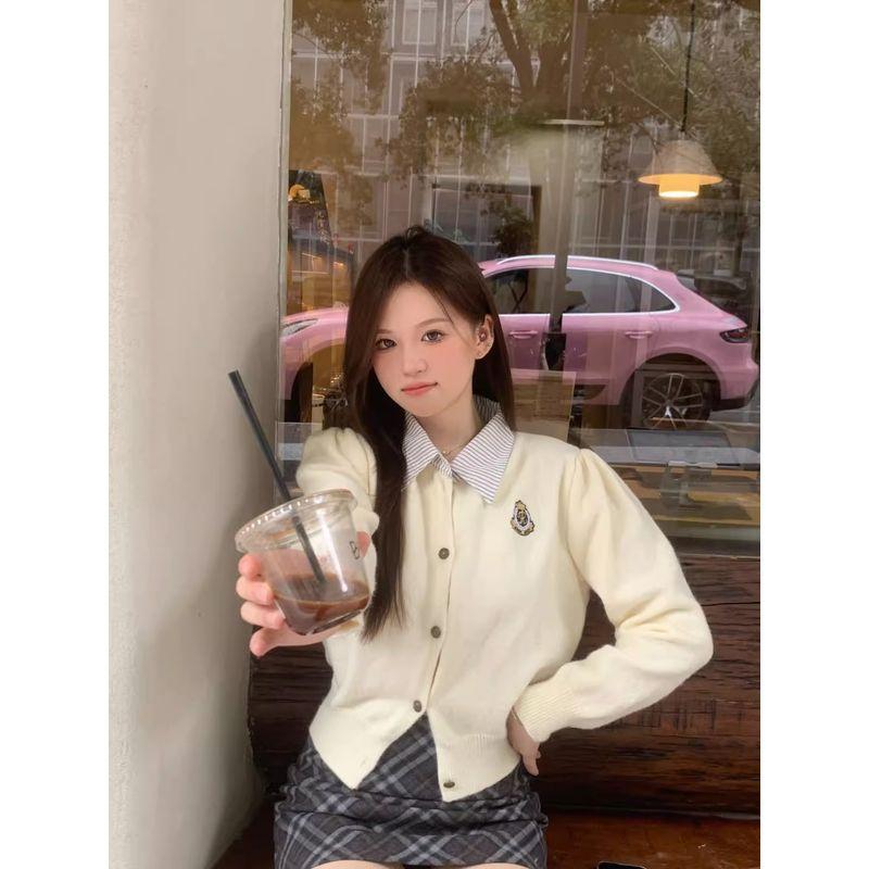 

Кардиган Весна Осень Короткая Вязаная Юбка Ложная Двойка Apricot color 2XL