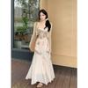 Summer Light Luxury Suspender Dress Women's Spring Waist and Thin Belly and Hip Long Dress Design Sense National Style Floral Skirt
