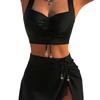 Solid Pendant Design Sexy Two Piece Bikini With Drawstring Skort Comfortable For Beach Vacation