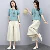 2022 Women's Fashionable Loose Two-Piece Summer Set: Short-Sleeved Dress & Wide-Leg Pants for a Slim, Stylish Look