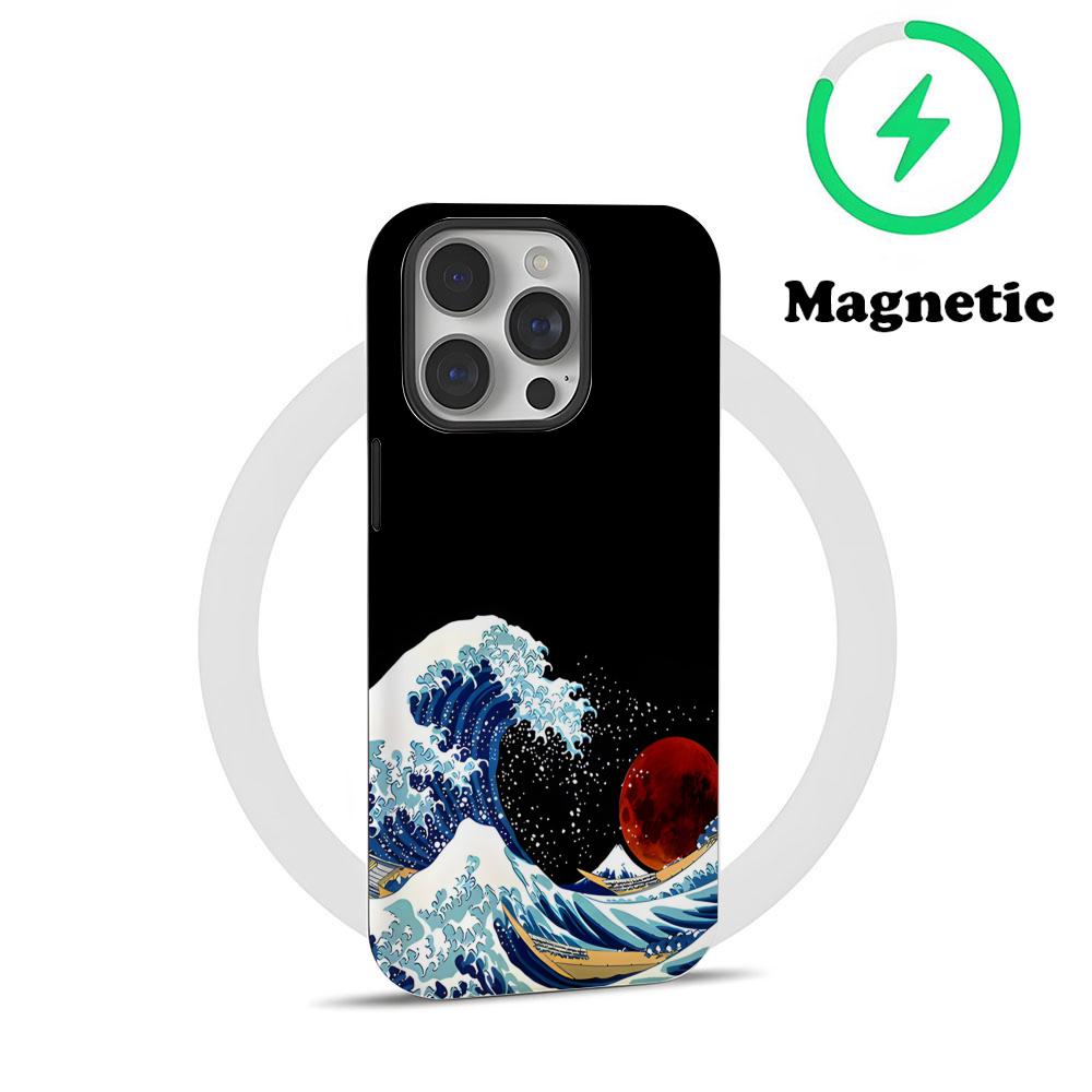 The Big Wave Of Kanagawa Phone Case Magnetic For IPhone 16 15 14 13 12 11 Pro Max X XR XSMax 7 8 Plus Glossy Film Hard PC Cover