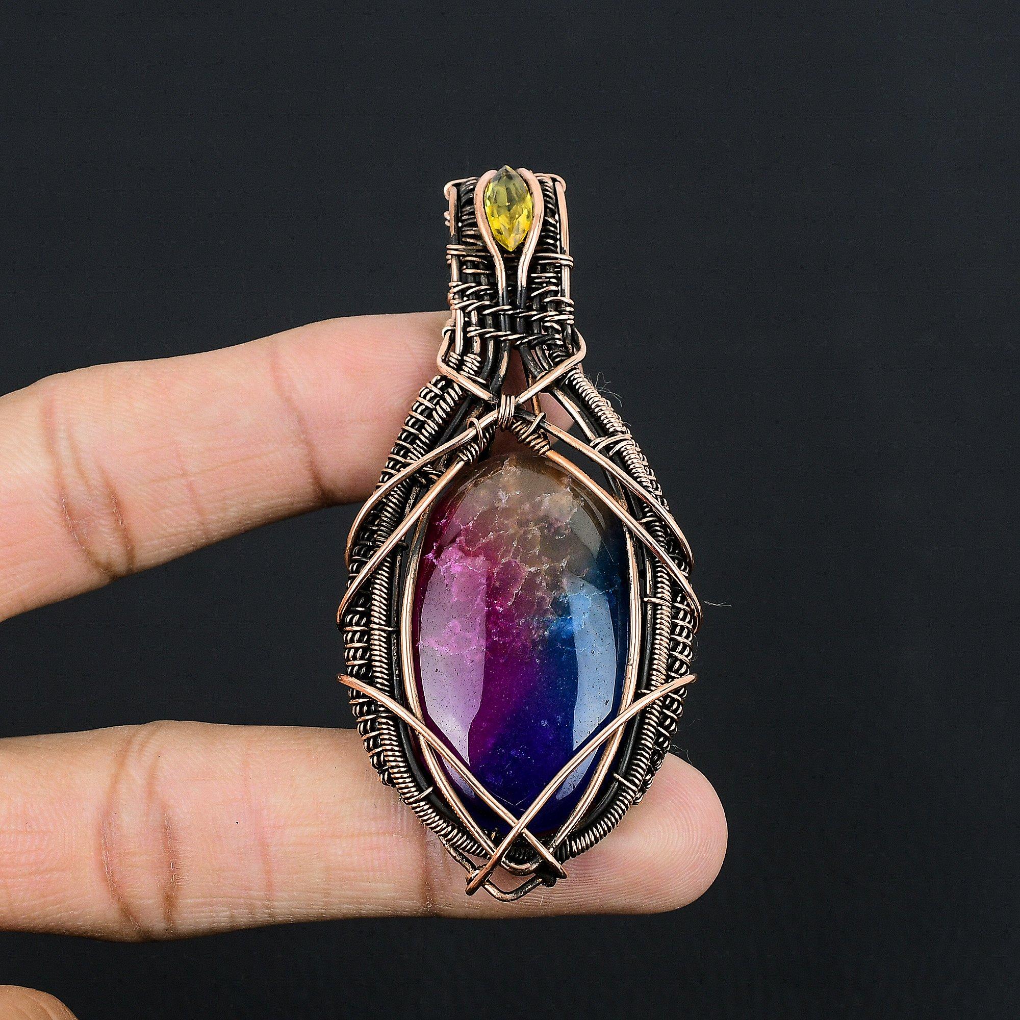 

Rainbow Solar Quartz & Citrine 999 Copper Wire Wrapped Pendant, Handmade Gemstone Pendant Jewelry, Gifts For Wife Brand New Pendant 1.77 Inches