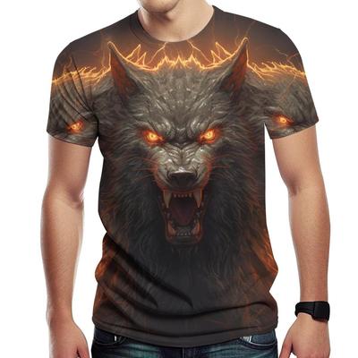 Summer 3D Printed T-shirt Men's Wolf Pattern Round Neck Short Sleeved T-shirt