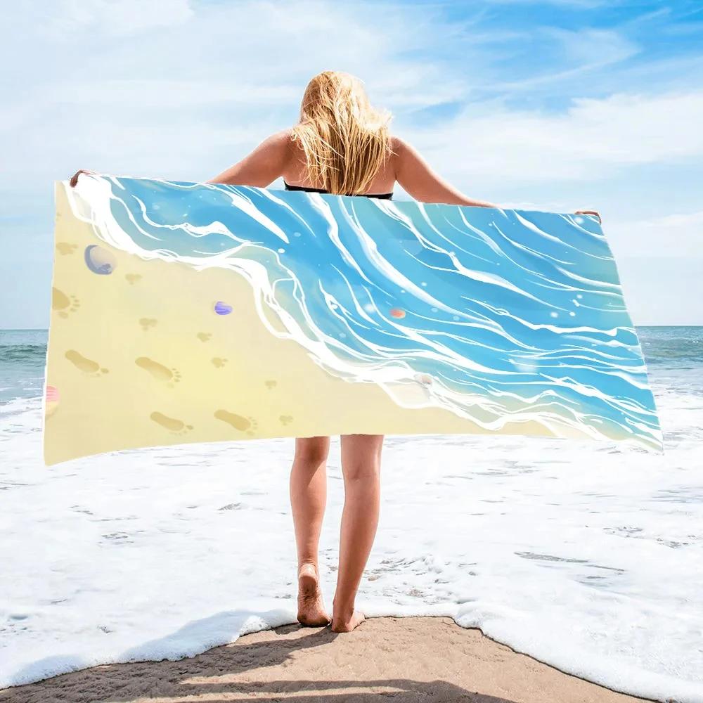Cartoon Blue Ocean Beach Towel Marine Life Fantasy Absorbent Quick Dry Large Sport Towel Girls Women Camping Vacation Bath Towel