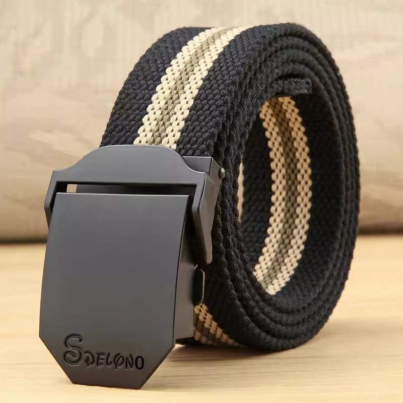 Men's Canvas Belt with Automatic Smooth Buckle - Casual Workwear, Korean Style, for Students & Outdoor Military Training.