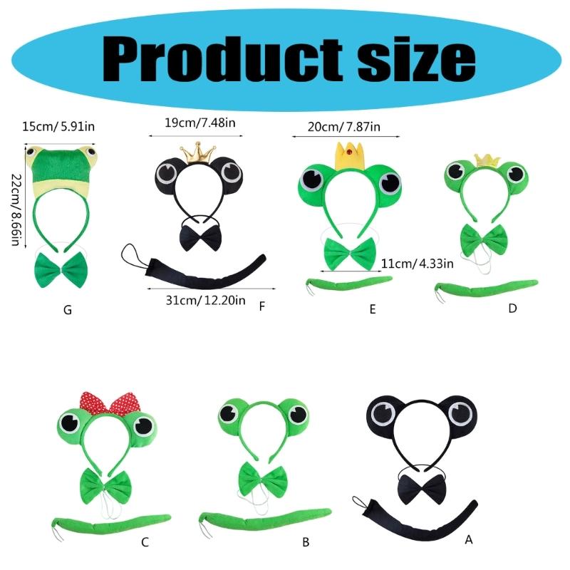 2/3Pcs Frogs Costume Accessories Set Frogs Ears Headband Tail Bowtie for Kids Boy Girls Halloween Party Cosplay Costume