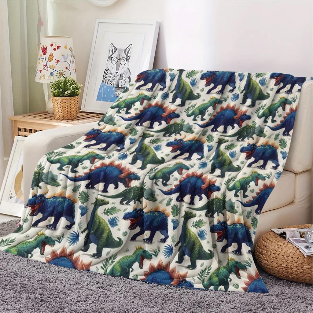 1pc of Dinosaur Print Flannel Throw Blanket, Soft and Warm, Suitable for Sofa Blankets, Home Leisure Blankets, Air-conditioning Blankets, Napping Blan