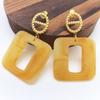 Marble Texture, Hollow Geometric Square, Pendant, Stainless Steel Earrings, Women's Earrings, European and American Retro Fashion Elegant