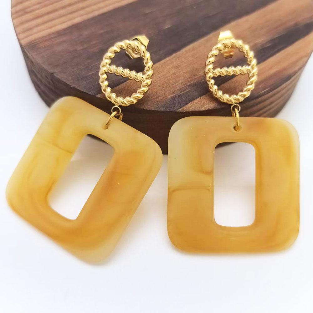 Marble Texture, Hollow Geometric Square, Pendant, Stainless Steel Earrings, Women's Earrings, European and American Retro Fashion Elegant