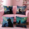 Black Cat Cushion Cover Soft Short Plush Double-Sided Printing Home Decor Machine Washable Pillow Case Gift