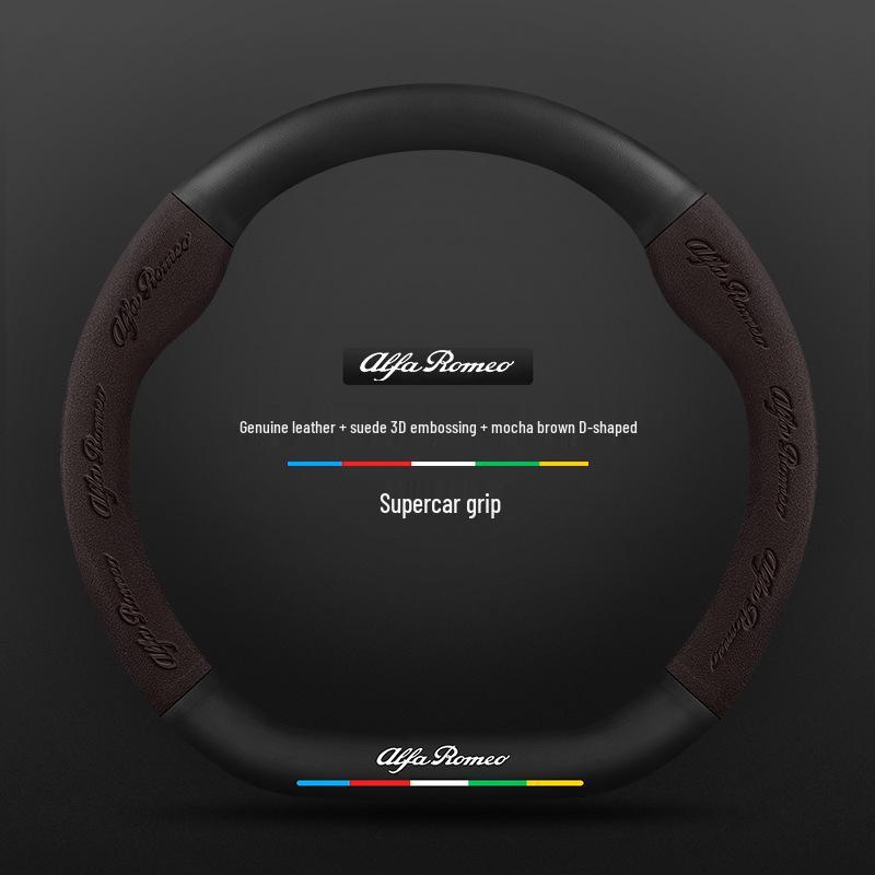 Carbon Fiber & Alcantara Leather Steering Wheel Cover for Alfa Romeo Stelvio, Stanway, Giulia, Juliet