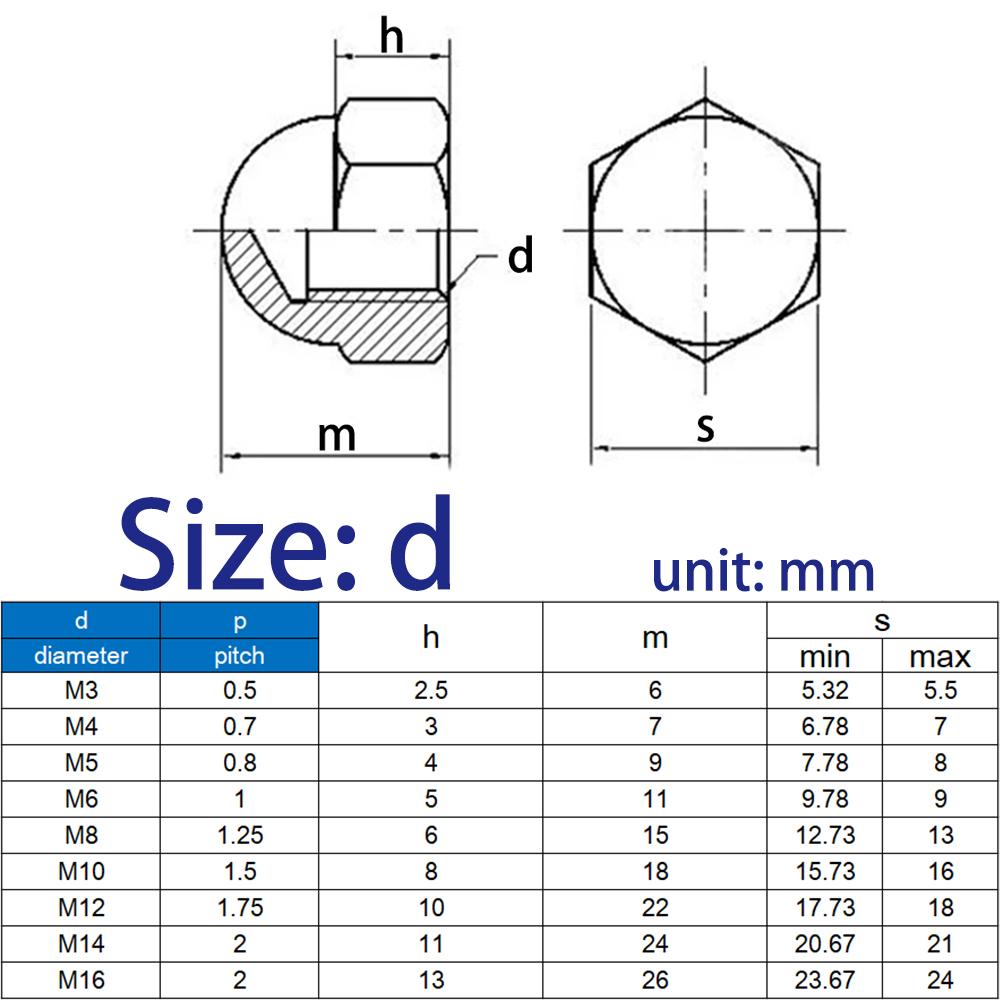 1-20pcs Cover Semicircle Acorn Nut M3 M4 M5 M6 M8 M10 M12 M14 M16 M18 M20 DIN1587 Decorative Dome Head Protection Brass Cap Nuts