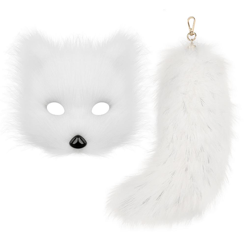Plush fox mask Fluffy plush tail bag keychain pendant accessory