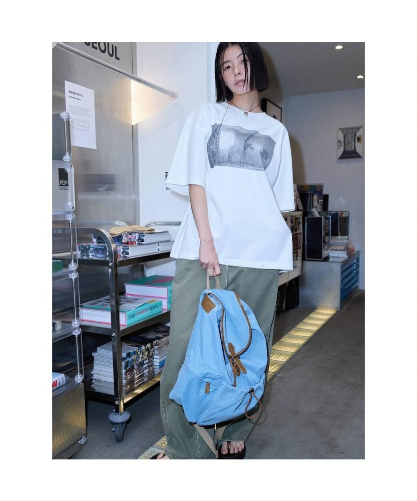 Sand Sound (Unisex) Denim Flap Backpack Sky Blue