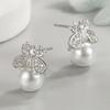Animal Cute Female White Zircon Pearl Bee Stud Earrings Trendy Fashion Silver Gold Color Wedding Jewelry For Women