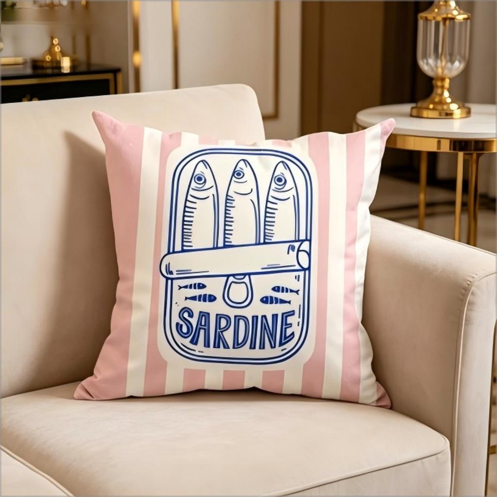 Bohemian Sardine Print Pillow Cover Retro Fish Can Cushion Case Home Decorative Throw Pillow Cover For Sofa Bedroom Home