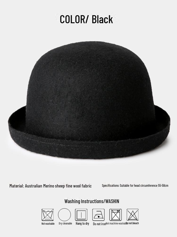 Women's Wool Fisherman Hat - Japanese Style, Small Brim, Rolled Edge, Autumn/Winter Casual Basin Hat