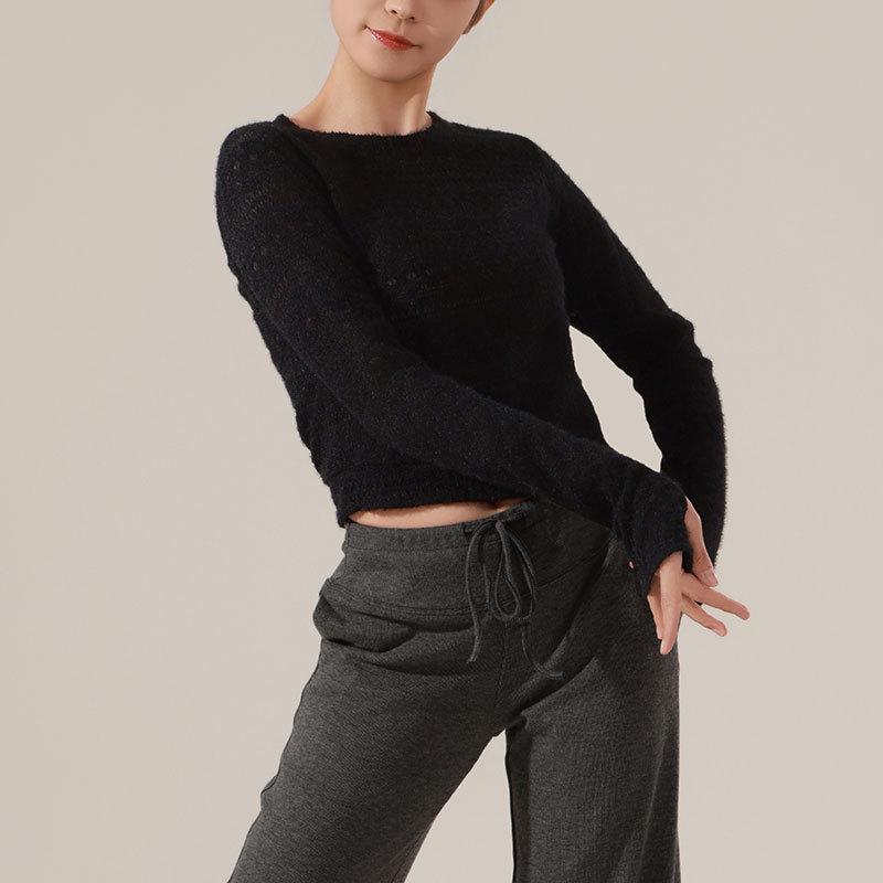 

Женский утягивающий вязаный топ для йоги: Свитер для пилатеса с длинным рукавом, круглым вырезом и шнуровкой. XXL