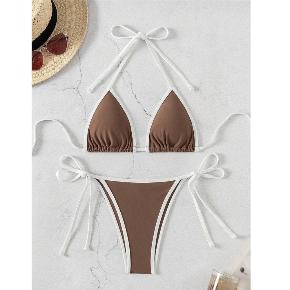 

Женский раздельный купальник из трех частей с цветными блоками - Бикини в стиле горячей девушки Medium кофейный