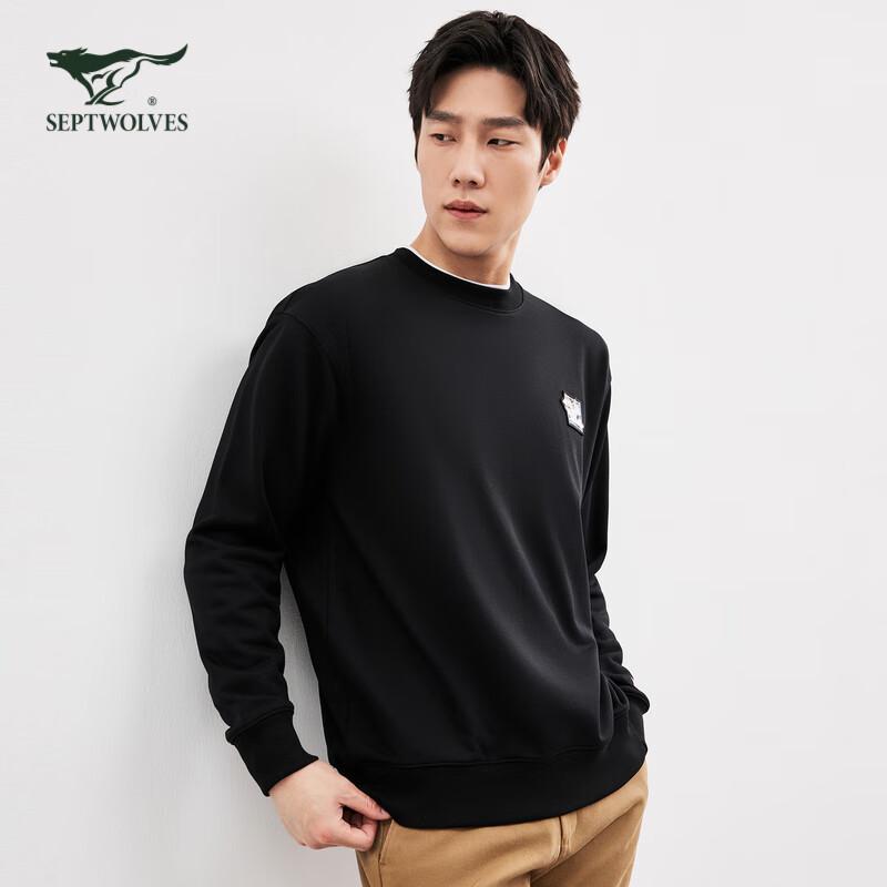 SEPTWOLVES Men's Long-Sleeve Round Neck T-Shirt with Wolf Print