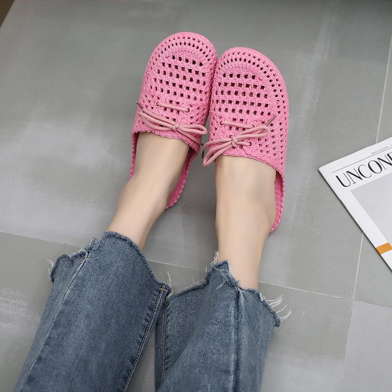 Summer new slippers women's bag head hollow cool slippers women's flat bottom outdoor wear indoor non-slip soft sole casual hole shoes
