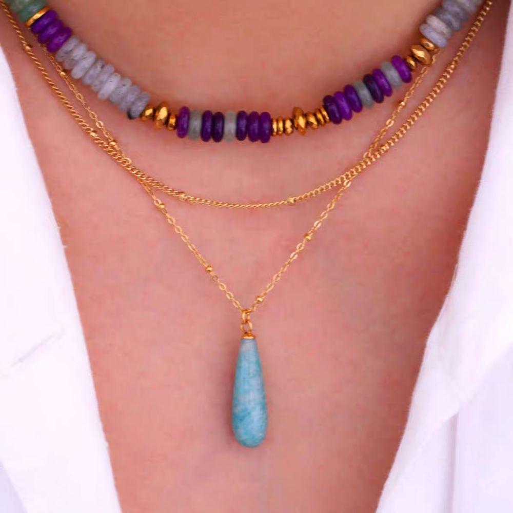 Vintage Waterdrop Pendant Necklace Natural Women Choker Colorful Stone Necklace  Accessories