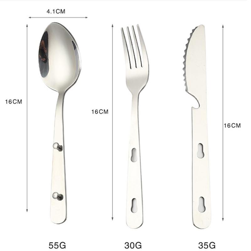 3Pcs/Set Portable Stainless Steel Tableware Fold Knife Utensil Spoon Set Spoon