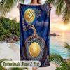 Tree Life Artwork 2 Theme Quick Dry Beach Towel Custom Name Text Print Large Sand Resistant Towel Beach Vacation