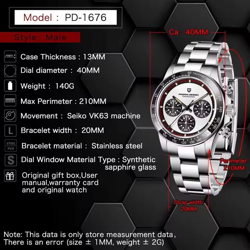 PAGANI DESIGN 39.5MM Quartz Men Watch Casual Business Multi Time Zone Stainless Steel Sapphire Glass Chronograph Watches for men