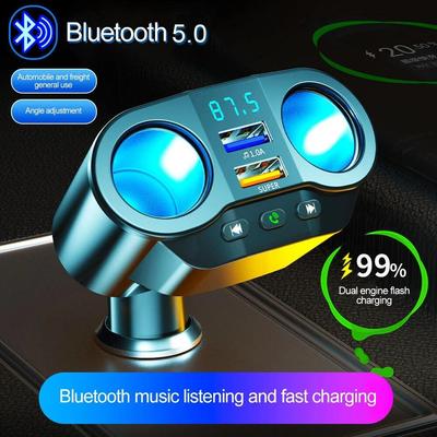 שקע USB כפול מטען לרכב Bluetooth 5.0 FM נגן מוזיקה QC3.0 4.8A טעינה מהירה ספליטר מתאם 12V-24V מטען עם תצוגת LED
