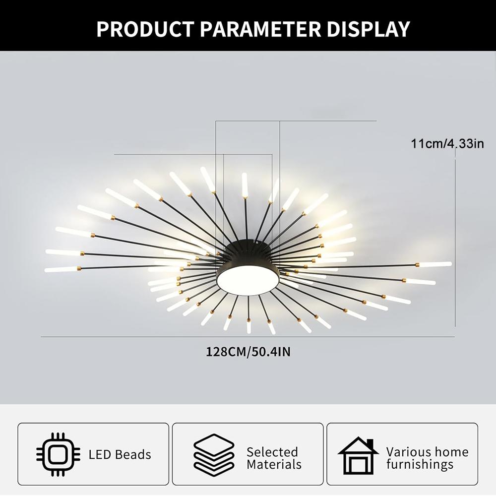 Black 42 Heads Non Dimmable Pendant Lights Creative Fireworks Design Chandelier Modern Ceiling Light for Living Room Exhibition Hall Bedroom