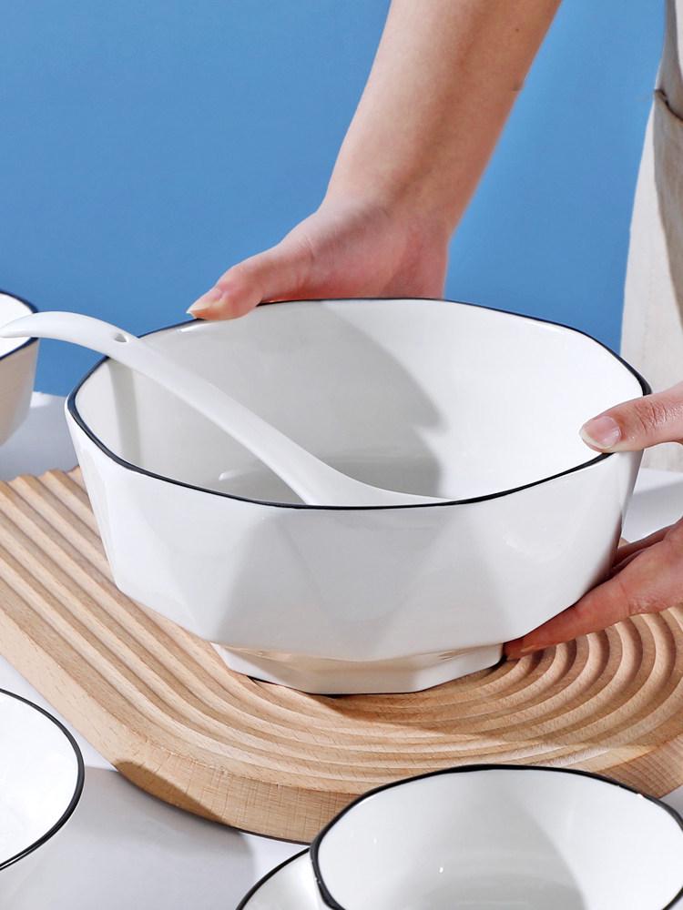 Nordic Style Ceramic Tableware Set: Couple's Rice Bowls & Plates for Two