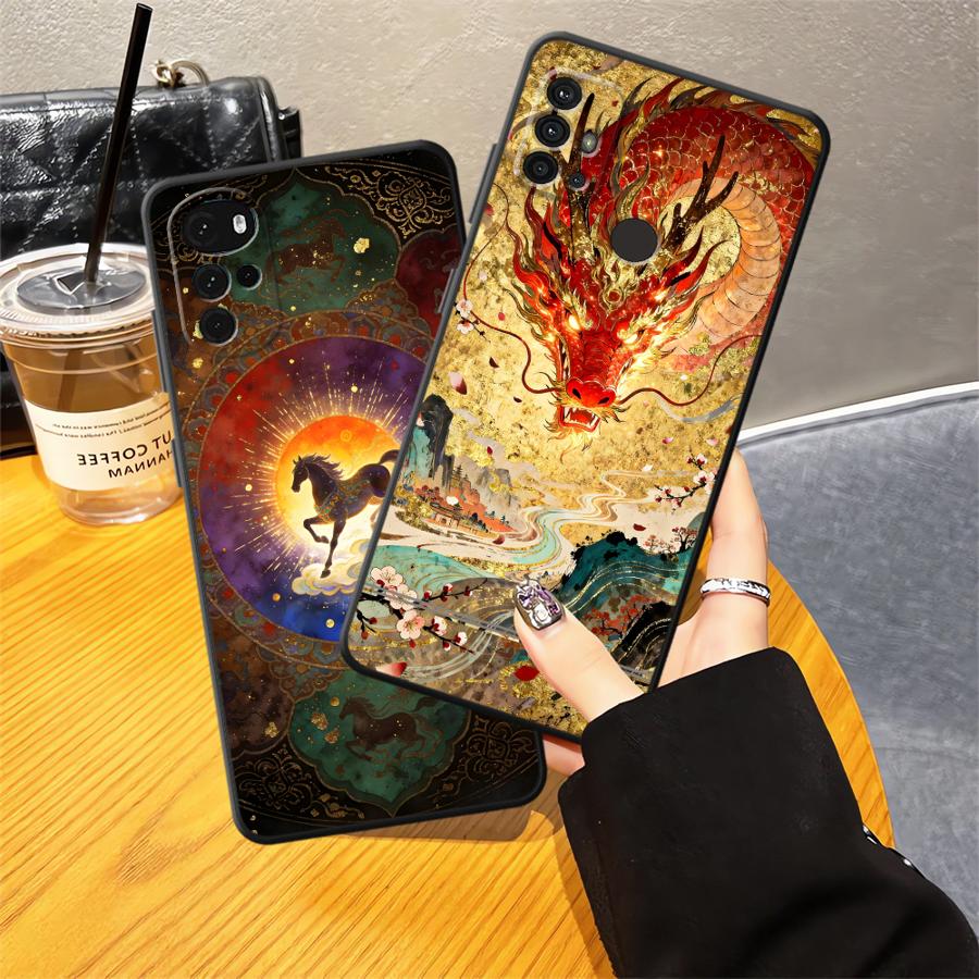 Phone Cover Case for Motorola Moto G53 G30 G60s G32 G50 Edge 20 Pro 30 Lite G71 G52 G51 G73 G22 Edge40 Cartoon Cool Dragon Horse