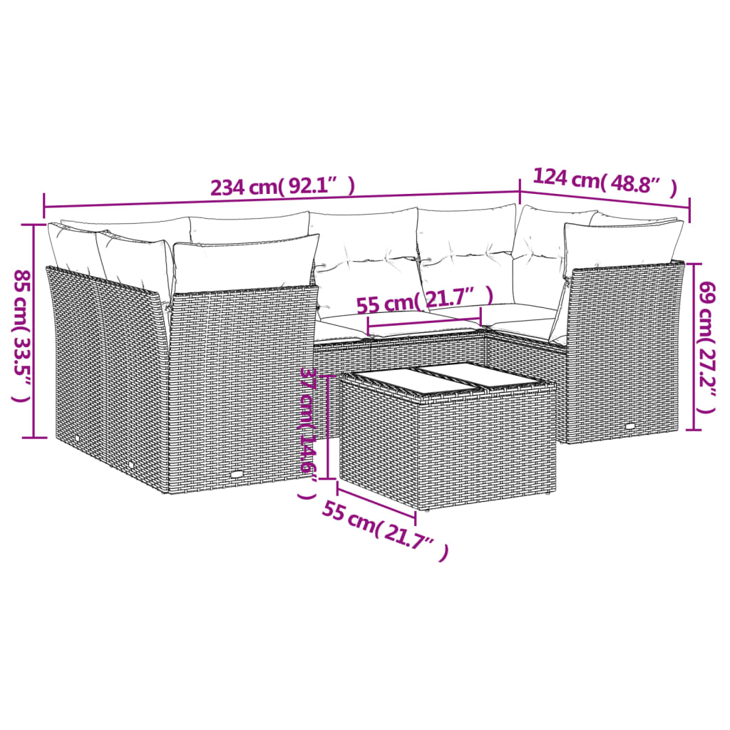 Vidaxl 7-Cz. Set da Giardino con Cuscini, Grigio Chiaro