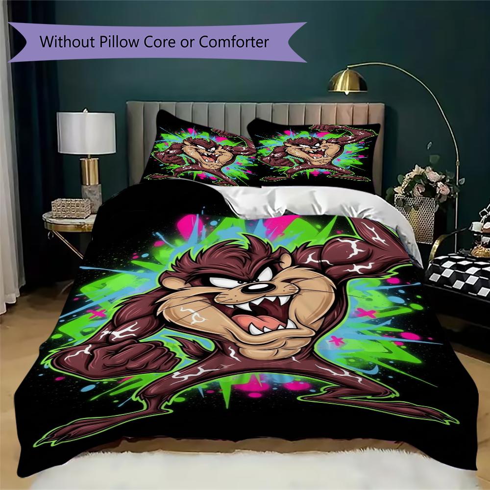 Tazmanian Devil Pattern Bedding Uilt Set Uilt Cover Pillowcase Home Decoration Birthday Gift (1 * Duvet Cover + 2 * Pillowcase Without Core)